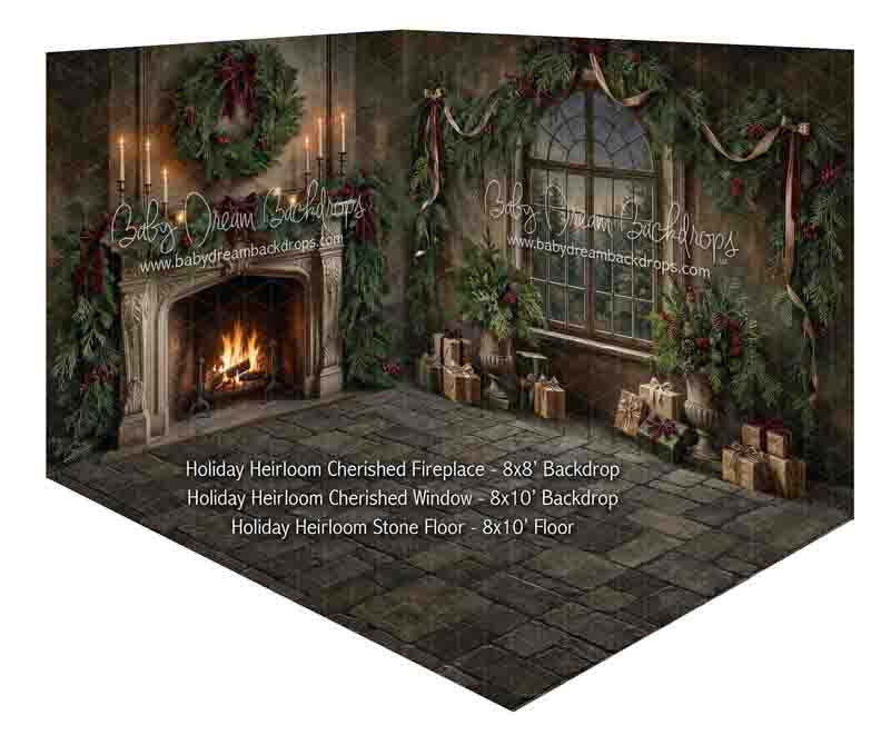 Room Holiday Heirloom Cherished Fireplace + Holiday Heirloom Cherished Window + Holiday Heirloom Stone Floor