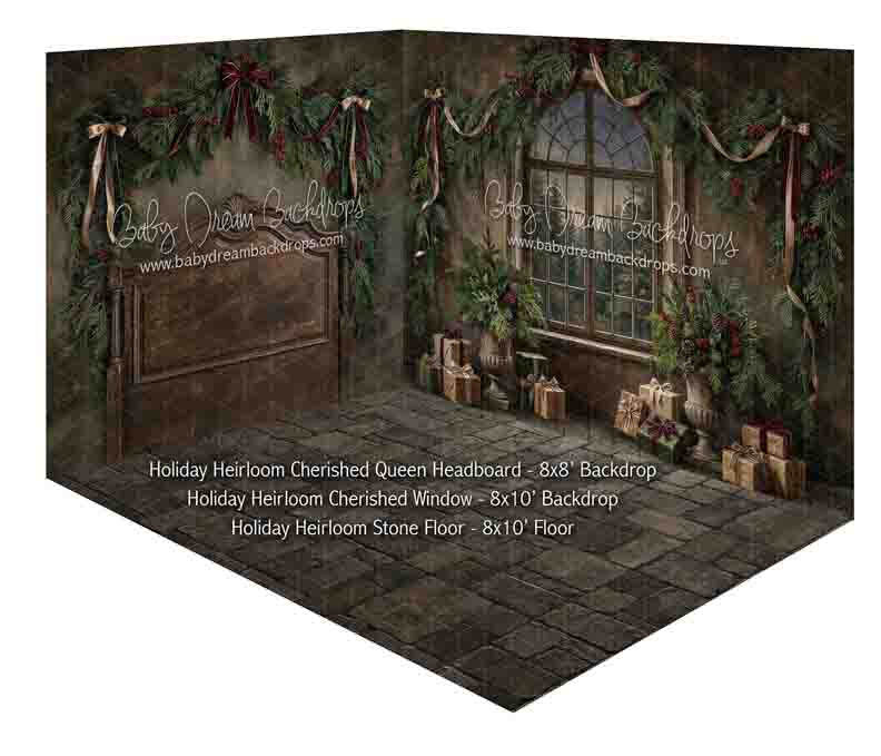 Fabric Room Holiday Heirloom Cherished Queen Headboard + Holiday Heirloom Cherished Window + Holiday Heirloom Stone Floor