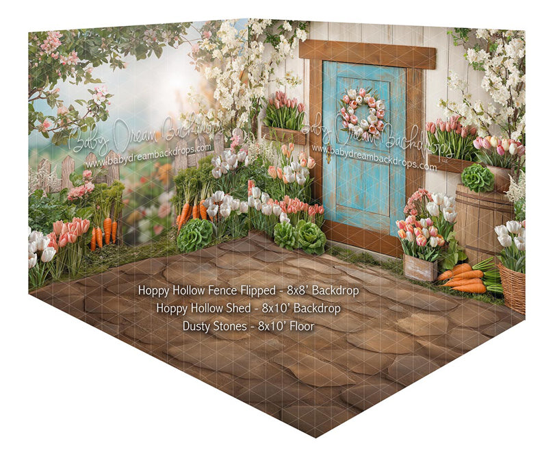 Fabric Room Hoppy Hollow Fence Flipped + Hoppy Hollow Shed + Dusty Stones