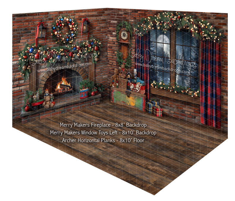 Fabric Room Merry Makers Fireplace + Merry Makers Window Toys Left + Archer Horizontal Planks