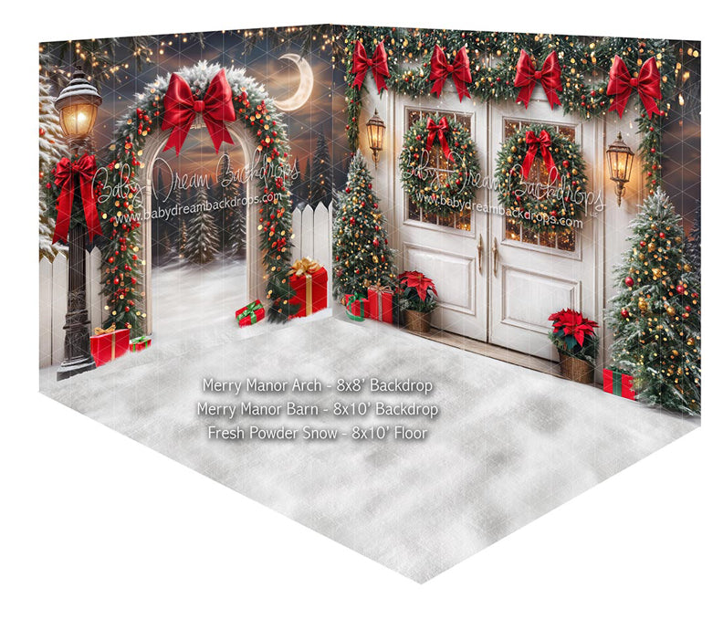 Fabric Room Merry Manor Arch + Merry Manor Barn + Fresh Powder Snow