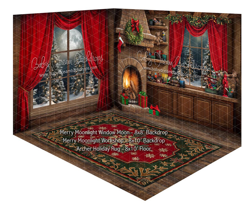 Fabric Room Merry Moonlight Window Moon + Merry Moonlight Workshop + Archer Holiday Rug