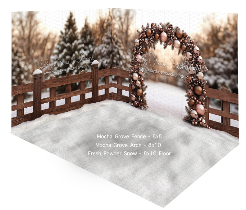 Room Mocha Grove Fence + Arch + Fresh Powder Snow Floor