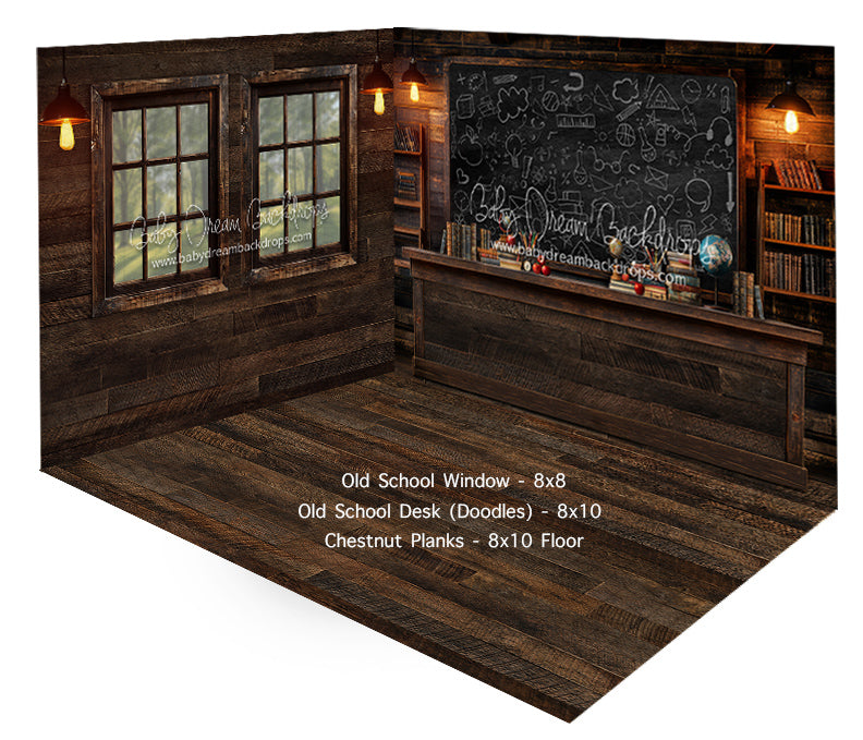 Room Old School Window + Desk (Doodles) + Chestnut Planks