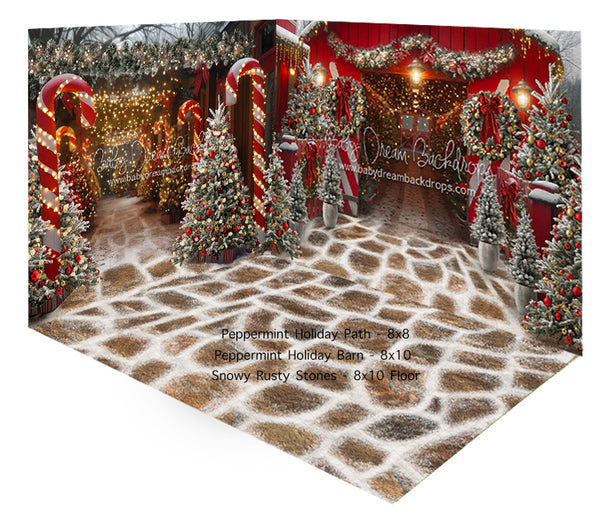 Fabric Room Peppermint Path + Barn + Snowy Rusty Stones Floor