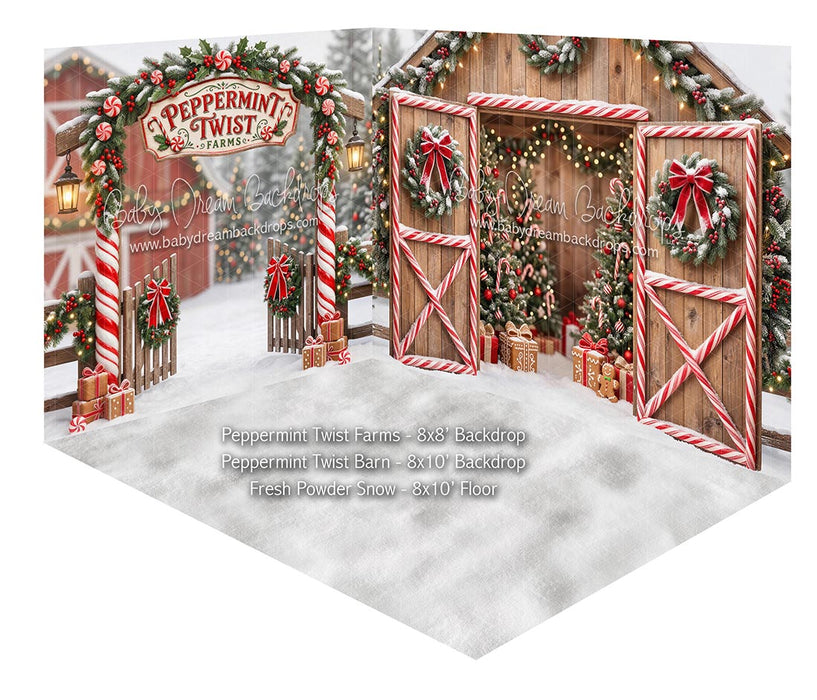 Fabric Room Peppermint Twist Farms + Peppermint Twist Barn + Fresh Powder Snow Floor