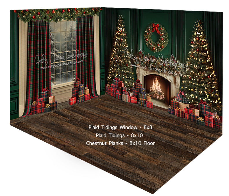 Fabric Room Plaid Tidings Window + Plaid Tidings + Chestnut Planks