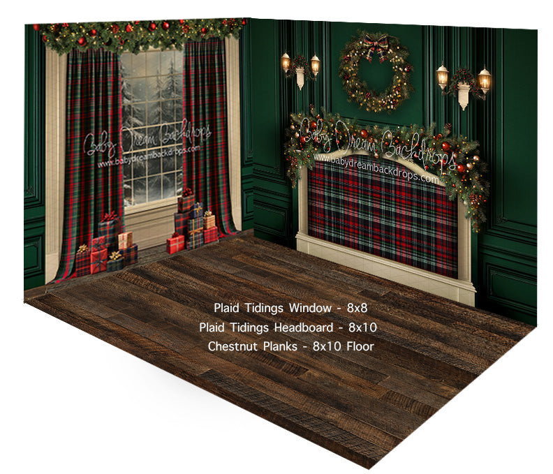 Room Plaid Tidings Window + Plaid Tidings Headboard + Chestnut Planks