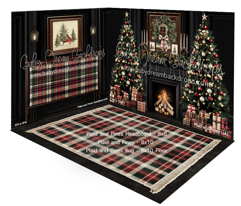 Fabric Room Plaid and Pines Headboard + Plaid and Pines + Plaid and Pines Rug