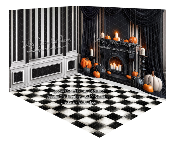 Fabric Room Spooky Chic Wall + Fireplace + Checkers Floor