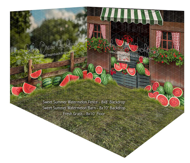 Room Sweet Summer Watermelon Fence + Sweet Summer Watermelon Barn + Fresh Grass
