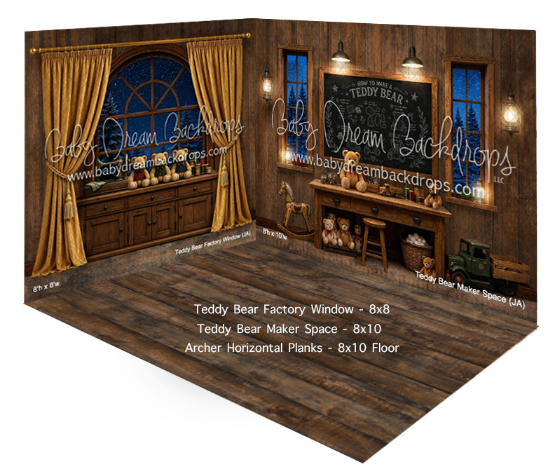 Fabric Room Teddy Bear Factory Window+Teddy Bear Maker Space+Archer Horizontal Planks