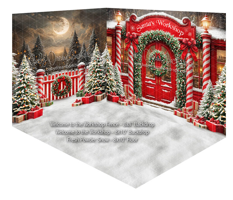 Fabric Room Welcome to the Workshop Fence + Welcome to the Workshop + Fresh Powder Snow
