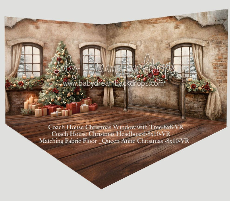 Room Coach House Christmas Headboard + Coach House Christmas Window with Tree + Queen Anne Christmas Floor (VR)