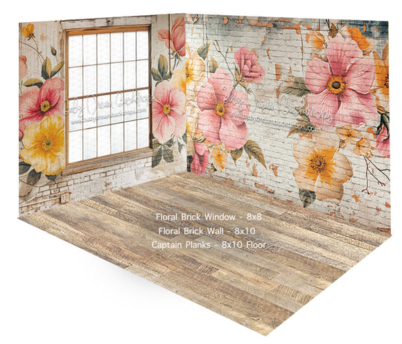 Room Floral Brick Window + Floral Brick Wall + Captain Planks