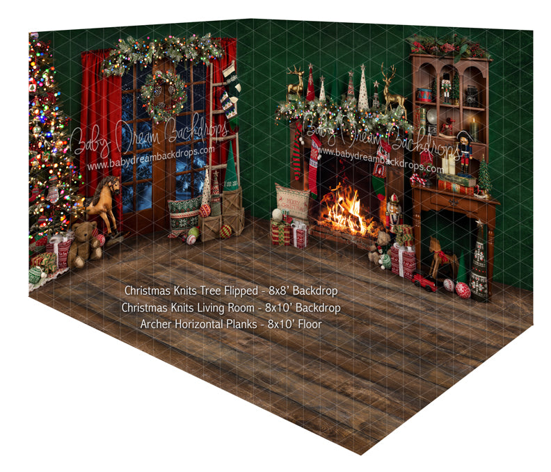 Christmas Knits Tree Flipped and Christmas Knits Living Fabric Room