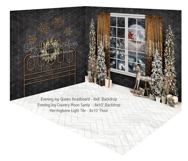Evening Joy Queen Headboard and Evening Joy Country Moon Santa Fabric Room
