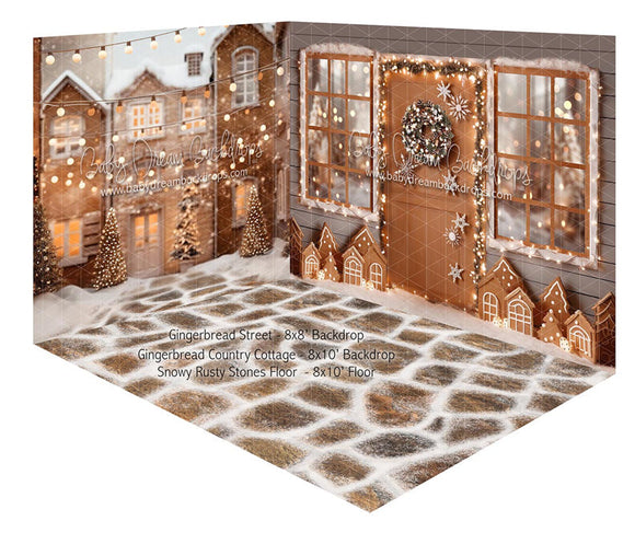 Room Gingerbread Street + Gingerbread Country Cottage + Snowy Rusty Stones Floor (JA)