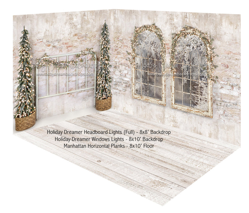 Holiday Dreamer Lights Headboard (Full) and Windows Fabric Room