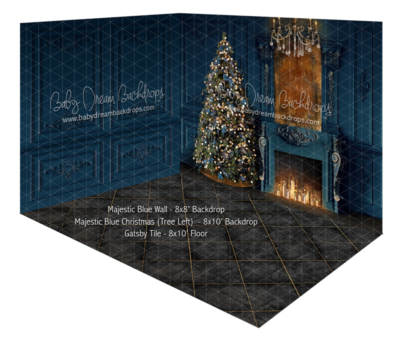 Majestic Blue Wall and Majestic Blue Christmas (Tree Left) Fabric Room