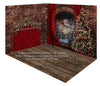 Northern Nook Red Queen Headboard and Northern Nook Window Curtains Santa Tree Fabric Room