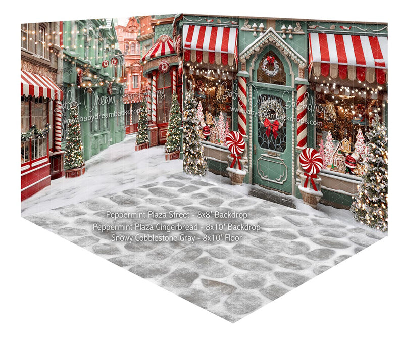Room Peppermint Plaza Street + Peppermint Plaza Gingerbread + Snowy Cobblestone Gray (JA)