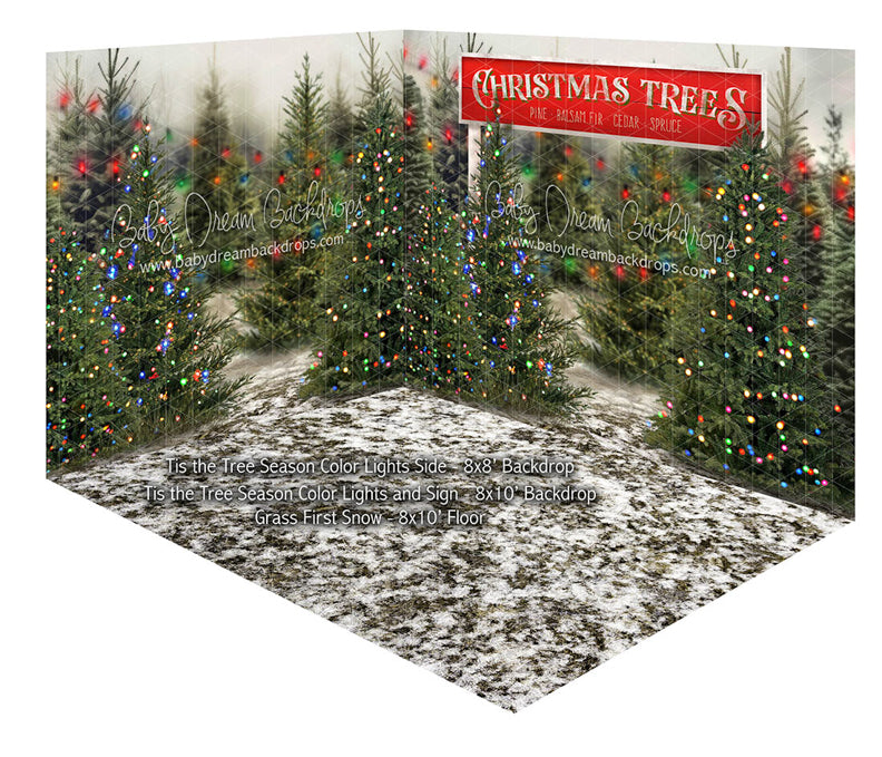 Room Tis the Tree Season Color Lights Side + Tis the Tree Season Color Lights and Sign + Grass First Snow (JA)