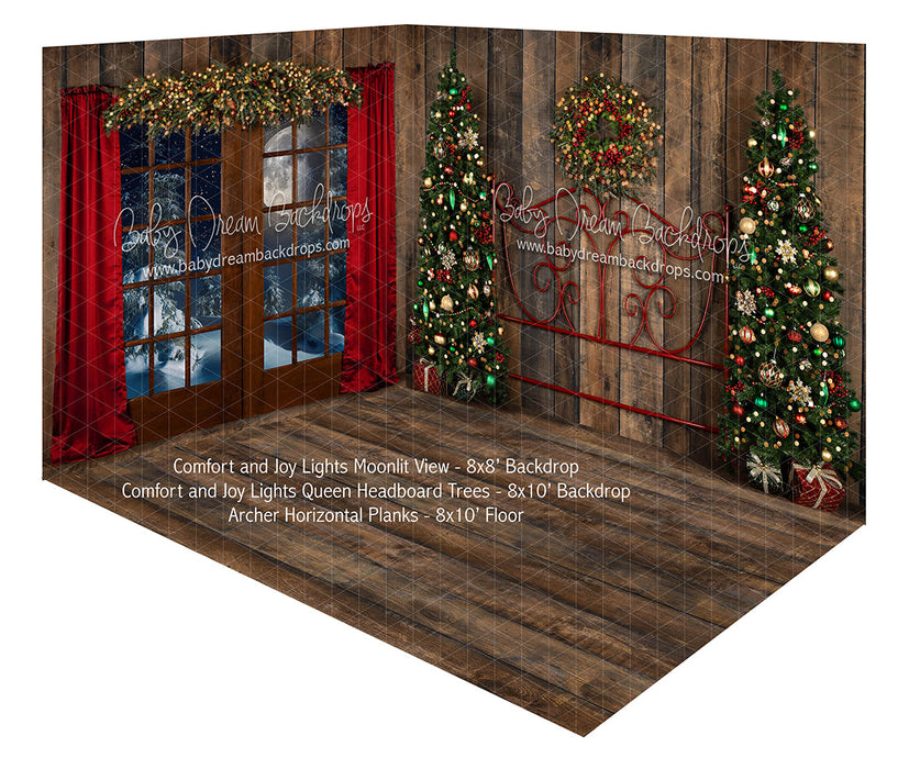 Comfort and Joy Lights Moonlit View and Lights Queen Headboard Trees Fabric Room