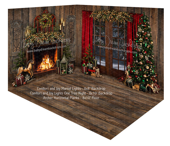 Comfort and Joy Mantel Lights and View Lights One Tree (Right) Fabric Room