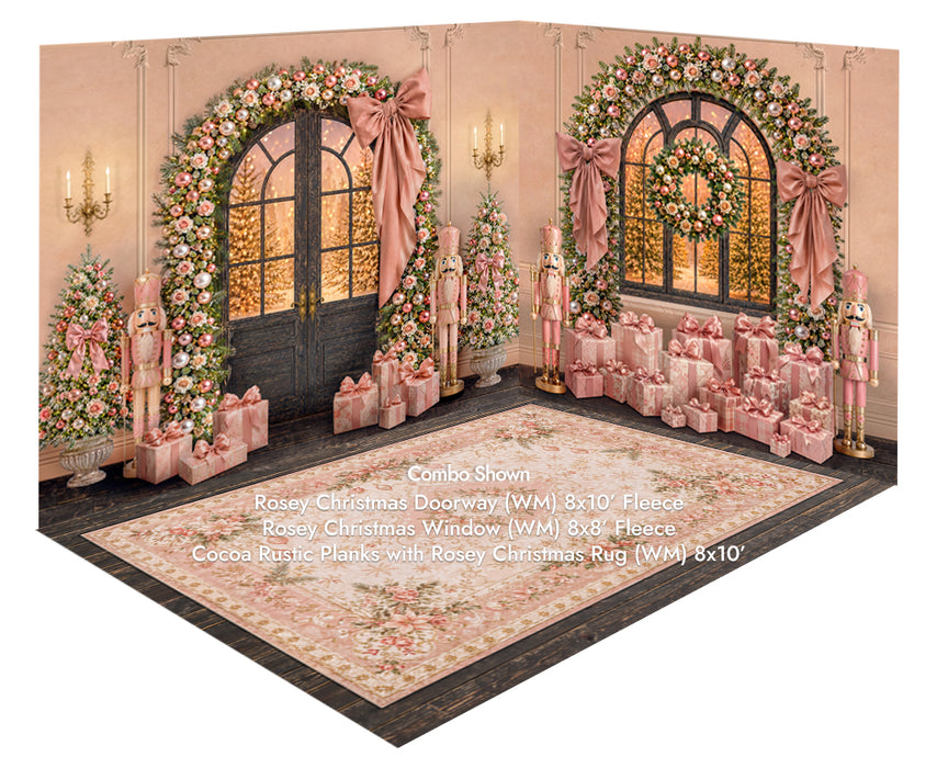 Rosey Christmas Doorway + Rosey Christmas Window + Cocoa Rustic Planks with Rosey Christmas Rug Floor (WM)