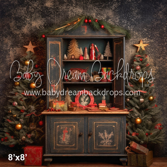 X Drop Rustic Christmas Cabinet (WM)