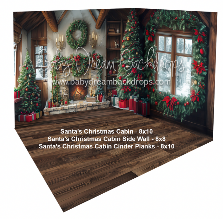Fabric Room Santas Christmas Cabin + Santas Christmas Cabin Side Wall + Santas Christmas Cabin Cinder Planks