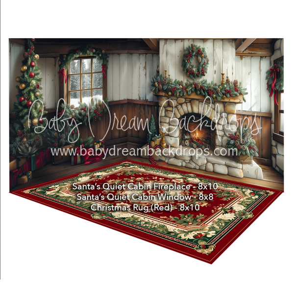 Room Santa's Quiet Cabin Fireplace + Santa's Quiet Cabin Window + Christmas Rug (Red)