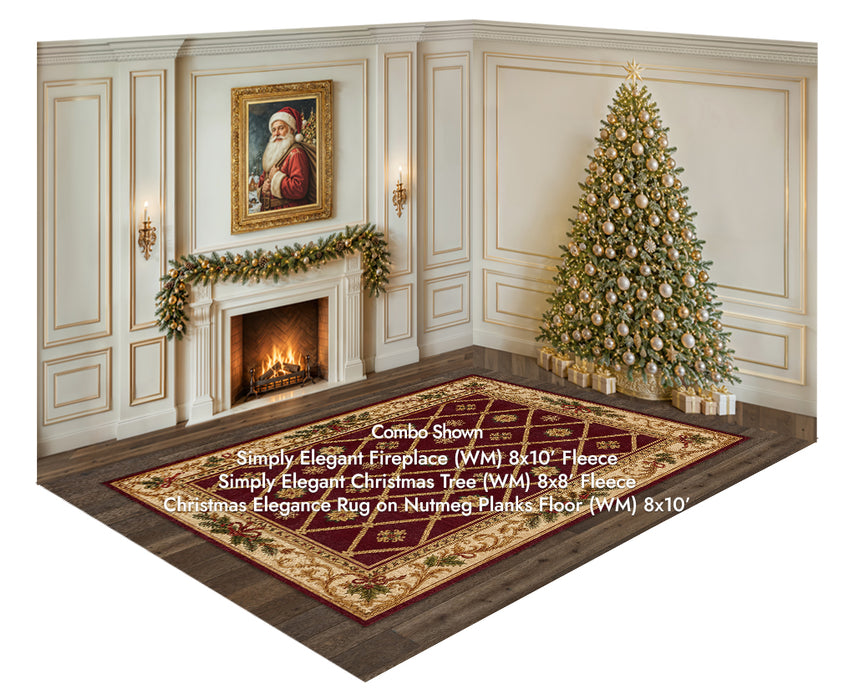 Simply Elegant Fireplace + Simply Elegant Christmas Tree + Christmas Elegance Rug on Nutmeg Planks Floor (WM)