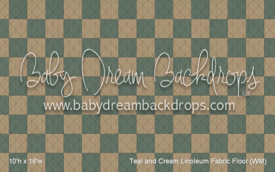 Teal and Cream Linoleum Fabric Floor (WM)