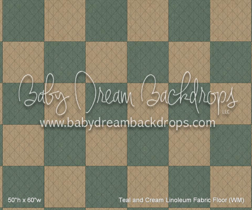 Teal and Cream Linoleum Fabric Floor (WM)