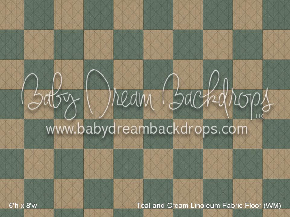 Teal and Cream Linoleum Fabric Floor (WM)