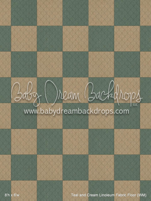 Teal and Cream Linoleum Fabric Floor (WM)