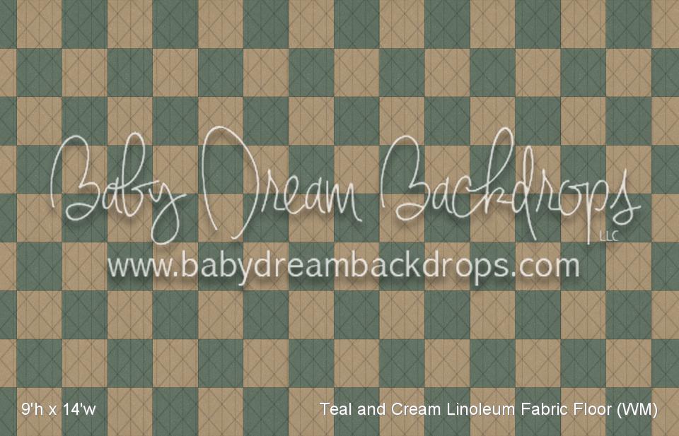 Teal and Cream Linoleum Fabric Floor (WM)