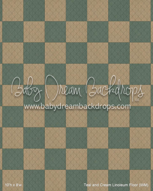 Teal and Cream Linoleum Fabric Floor (WM)