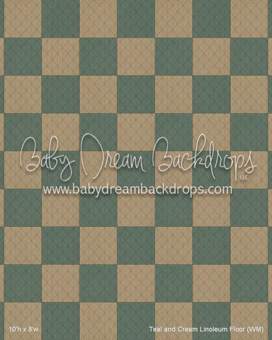 Teal and Cream Linoleum Fabric Floor (WM)