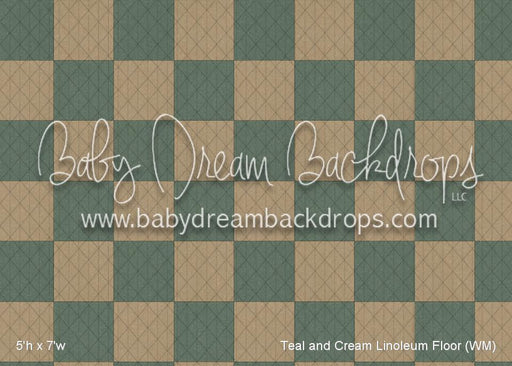 Teal and Cream Linoleum Fabric Floor (WM)