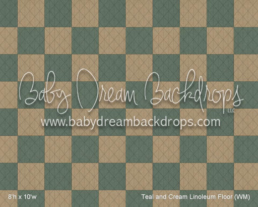 Teal and Cream Linoleum Fabric Floor (WM)