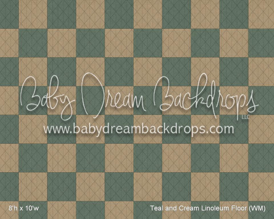 Teal and Cream Linoleum Fabric Floor (WM)