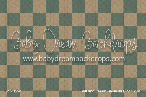 Teal and Cream Linoleum Fabric Floor (WM)