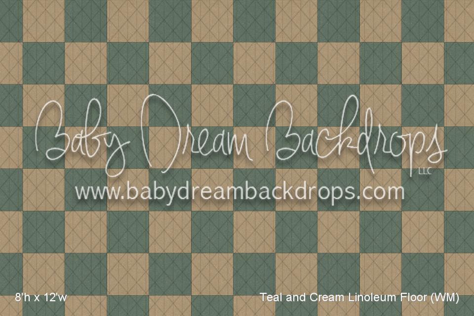 Teal and Cream Linoleum Fabric Floor (WM)