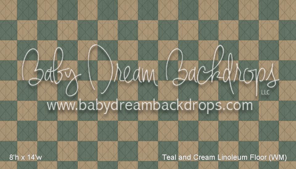Teal and Cream Linoleum Fabric Floor (WM)