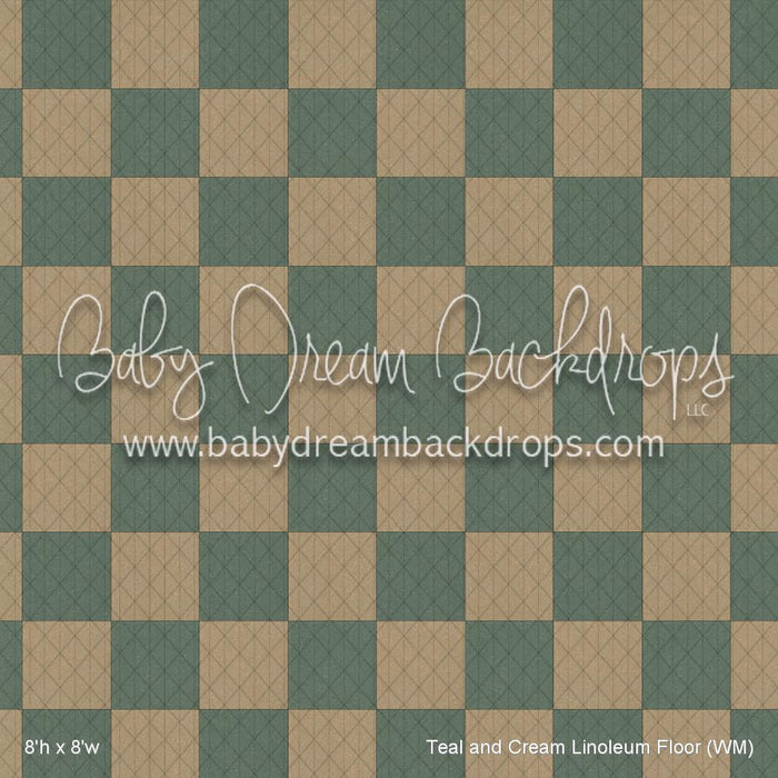 Teal and Cream Linoleum Fabric Floor (WM)