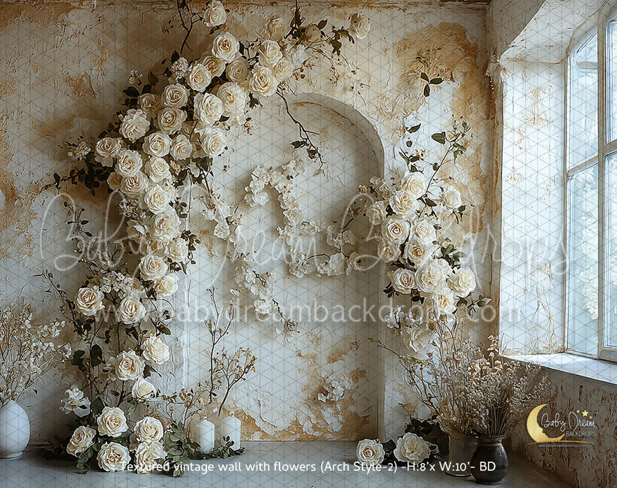 Textured vintage wall with flowers (Arch Style 2) (BD)