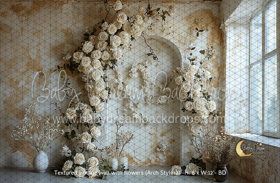 Textured vintage wall with flowers (Arch Style 2) (BD)